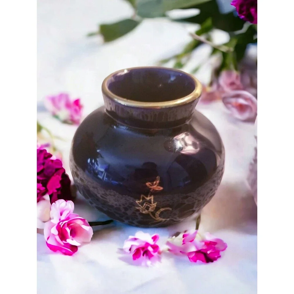 KHM Bavaria Echt Cobalt Vase With Gold Trim, Tiny Vase, Miniature Vase,